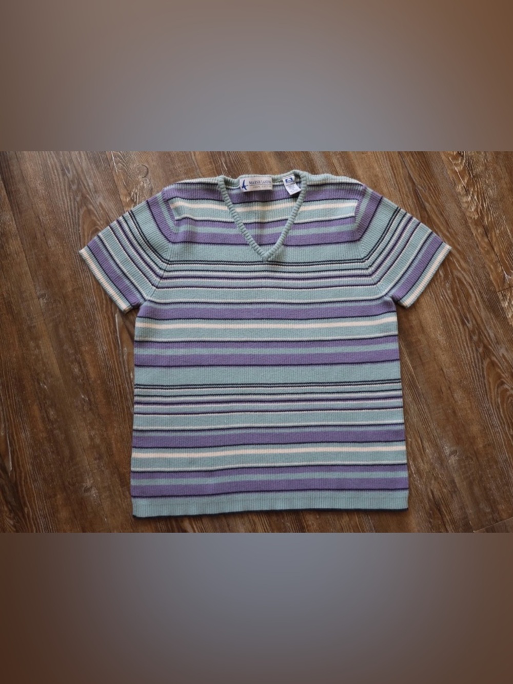 Vintage Marsh Landing Womens Preppy Pastel Stripe Short Sleeve Sweater Shirt M